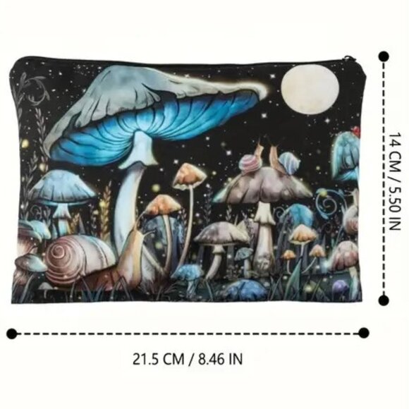 Cosmetic Bag Mushrooms Makeup Snails Trippy Moon Clutch Pouch Storage Wonderland - Picture 2 of 2